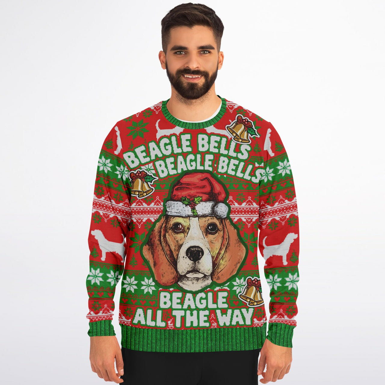 Beagle Bells Ugly Christmas Athletic Sweatshirt - Adult AOP