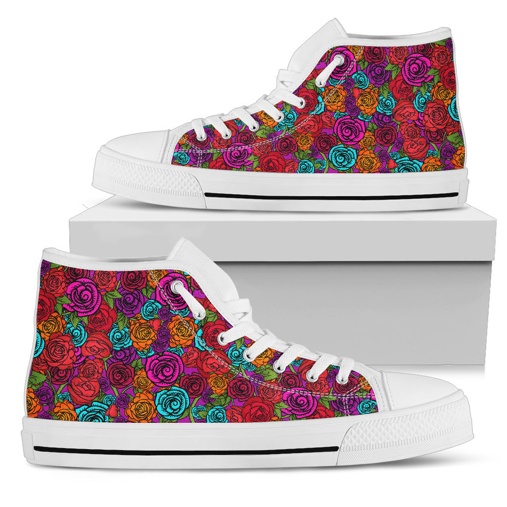 Multi. Colored Roses Women's High Top - JaZazzy 