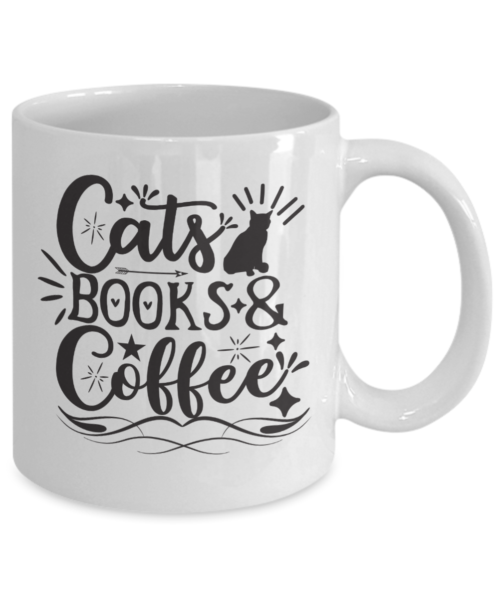 Funny Cat Mug-Cats Books and Coffee-Cat Coffee Cup