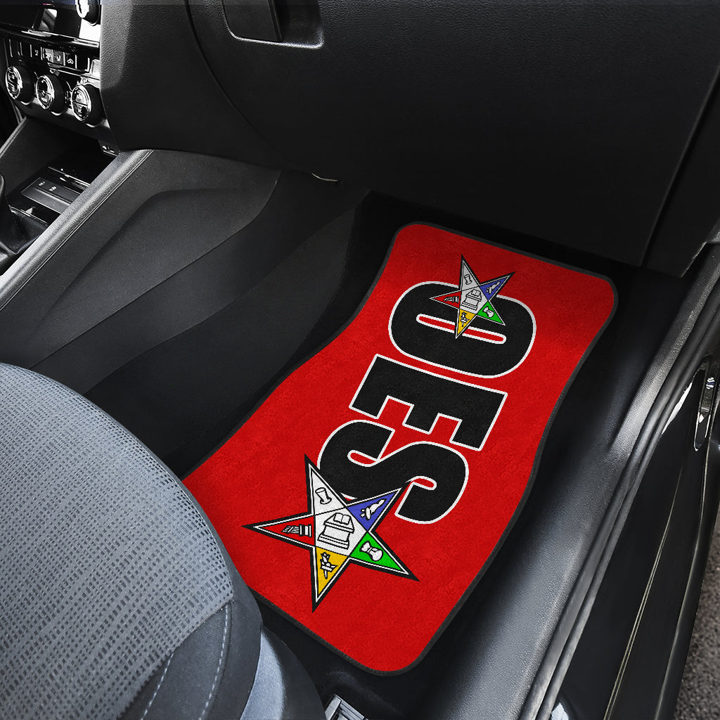OES 2pc Front Car Floor Mats 5318A Black/Red - JaZazzy 