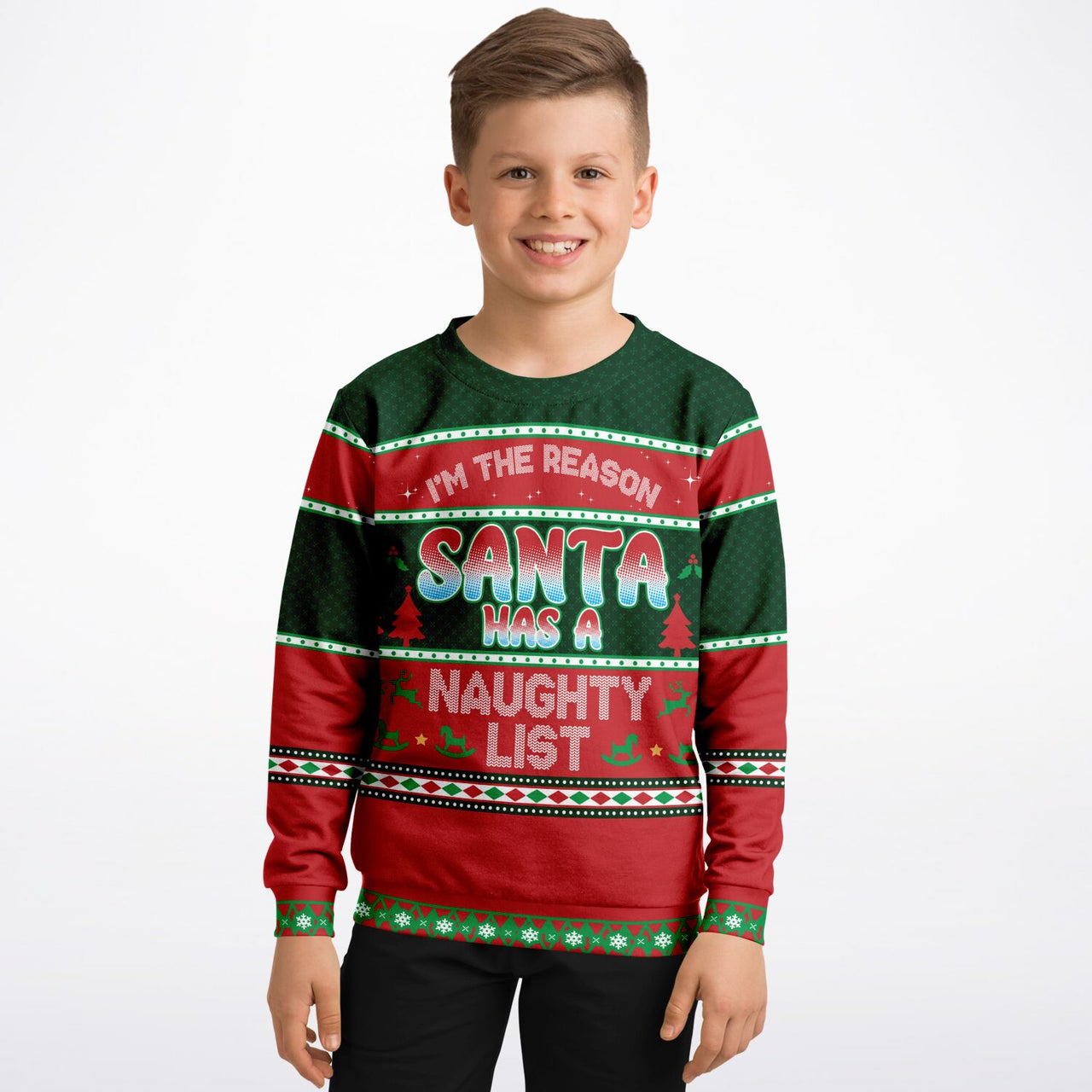 Naughty List Ugly Christmas Fashion Kids/Youth Sweatshirt – AOP