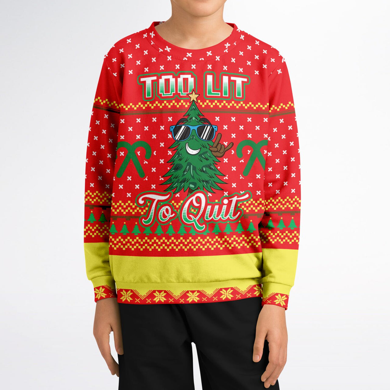 Too lit to quit-Ugly Christmas Fashion Youth Sweatshirt – AOP