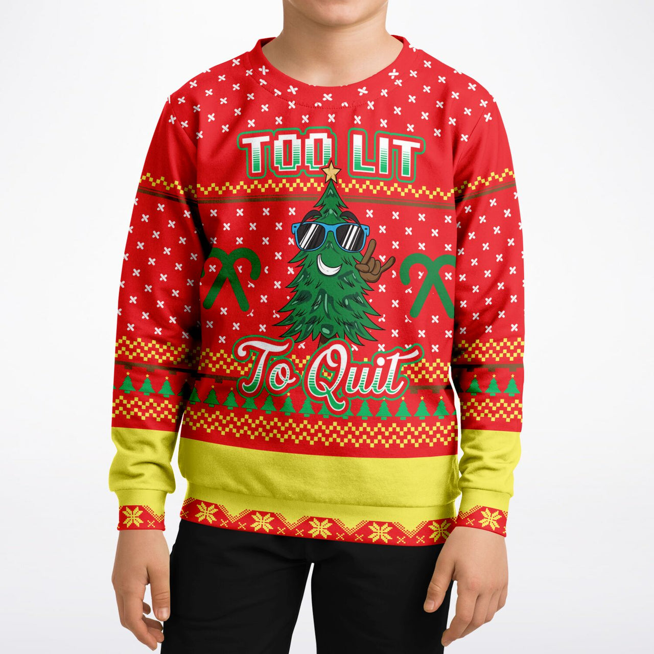 Too lit to quit-Ugly Christmas Fashion Youth Sweatshirt – AOP