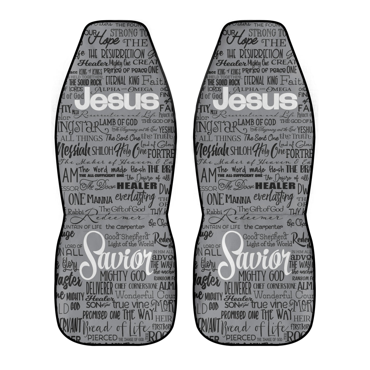 Names of Jesus 2, Gry-Blk-Wht_Car Seat Covers (2 Pcs)