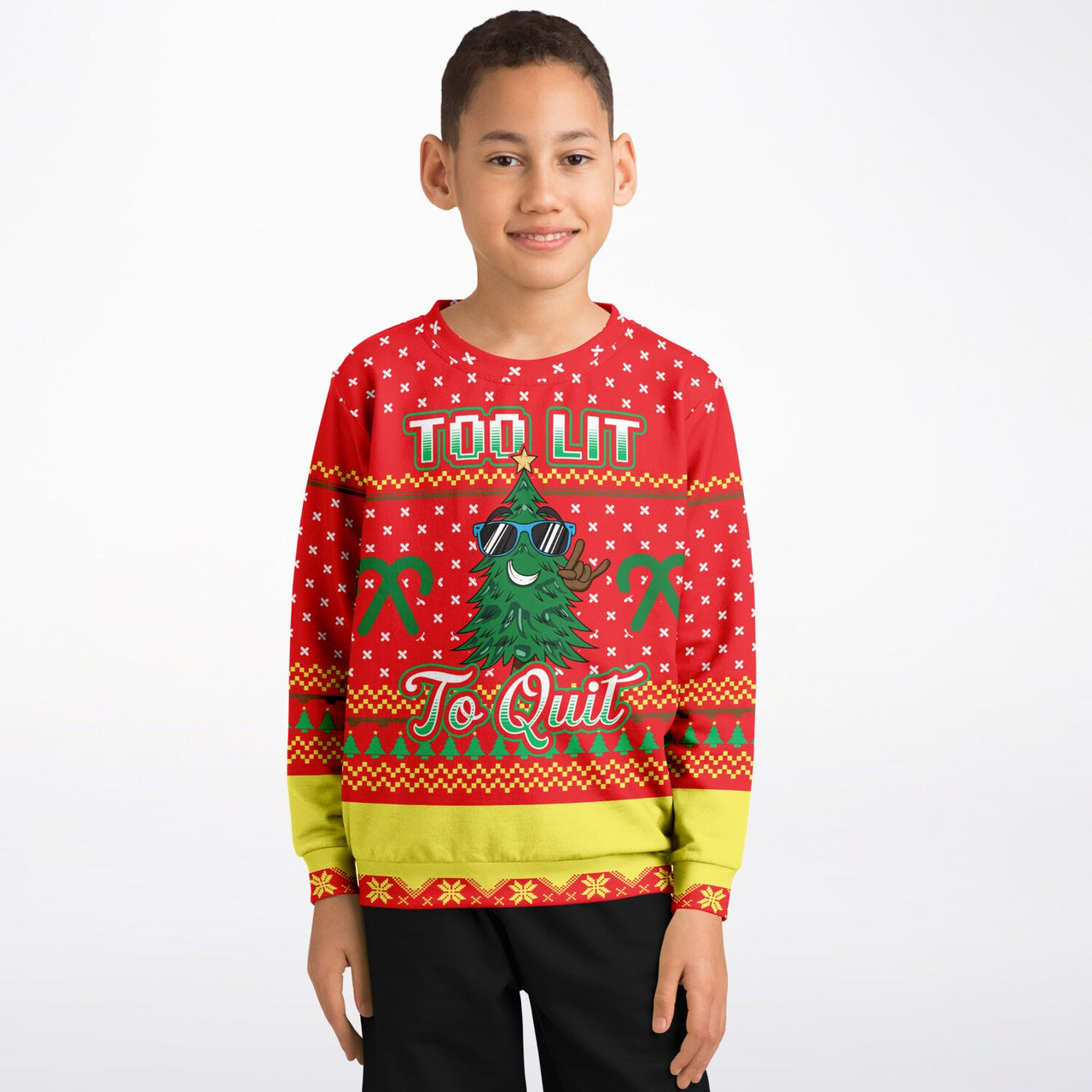 Too lit to quit-Ugly Christmas Fashion Youth Sweatshirt – AOP