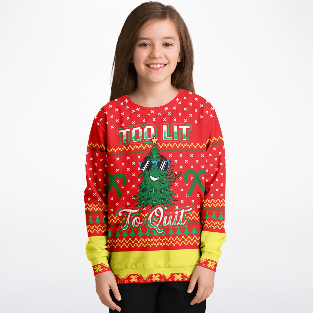 Too lit to quit-Ugly Christmas Fashion Youth Sweatshirt – AOP