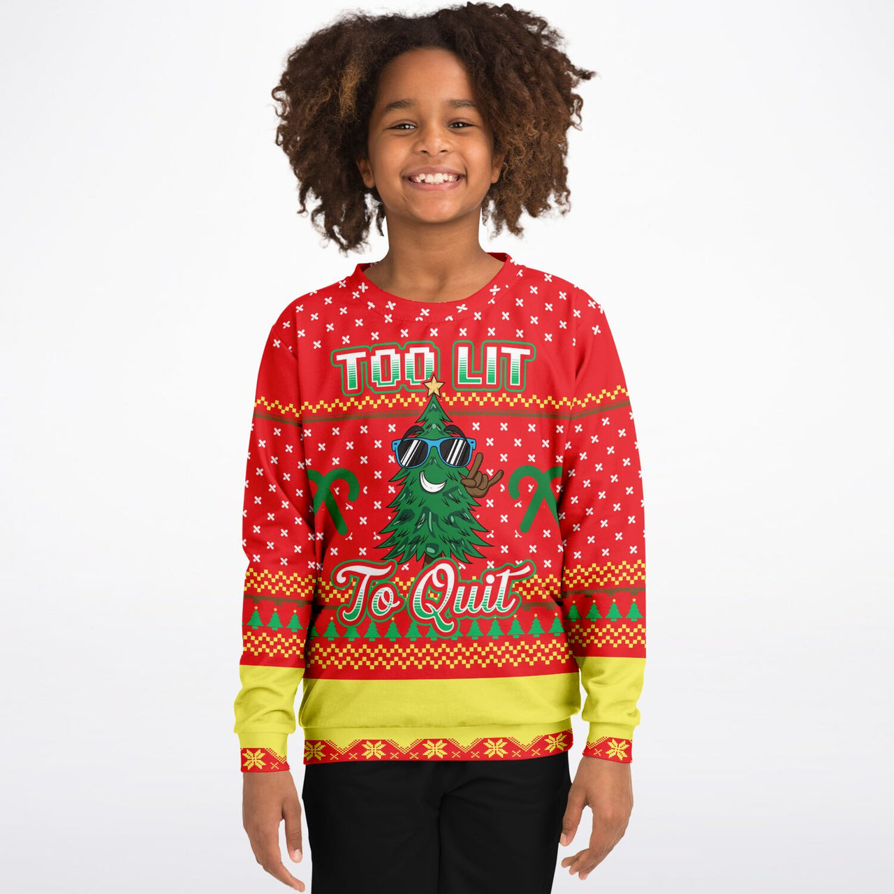 Too lit to quit-Ugly Christmas Fashion Youth Sweatshirt – AOP