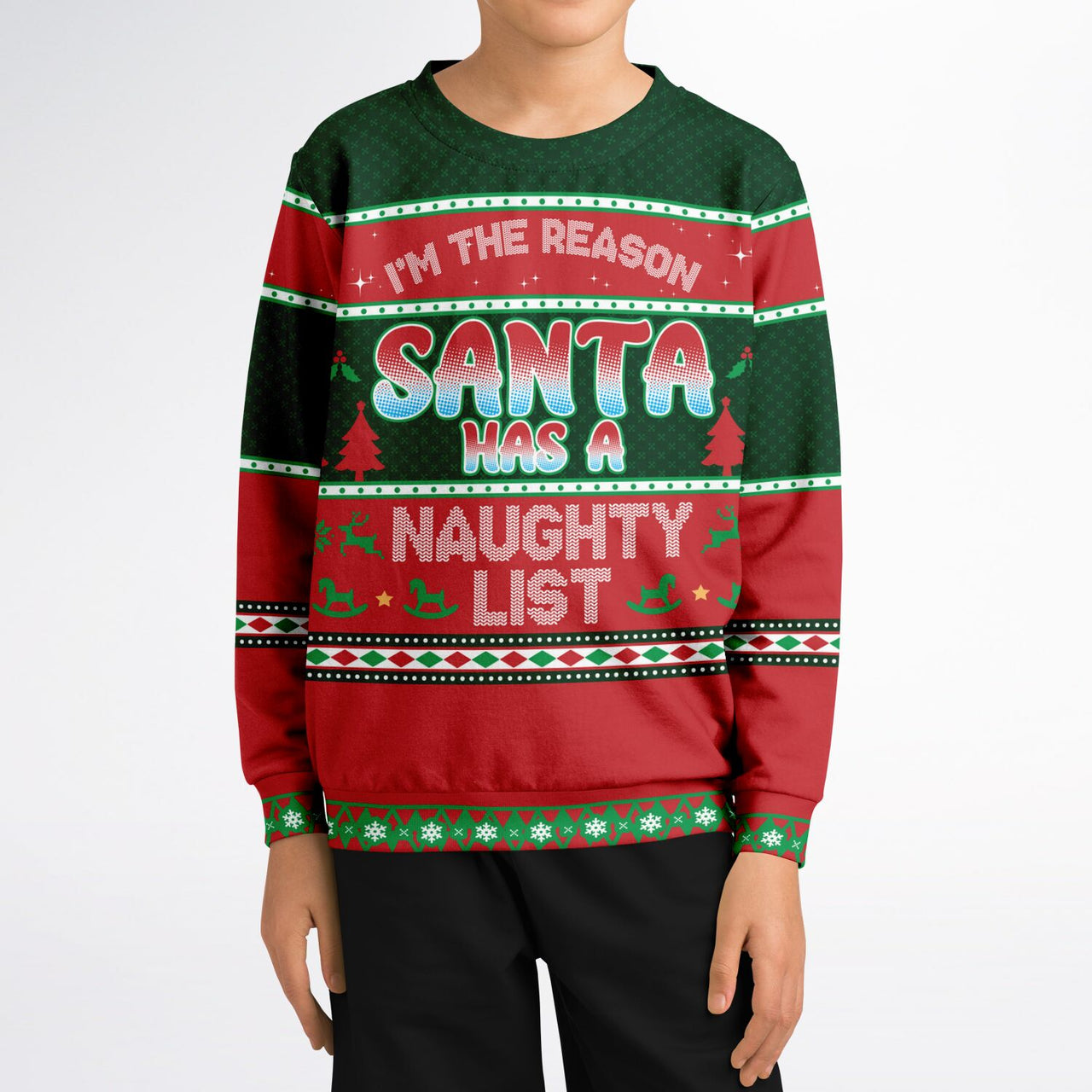 Naughty List Ugly Christmas Fashion Kids/Youth Sweatshirt – AOP