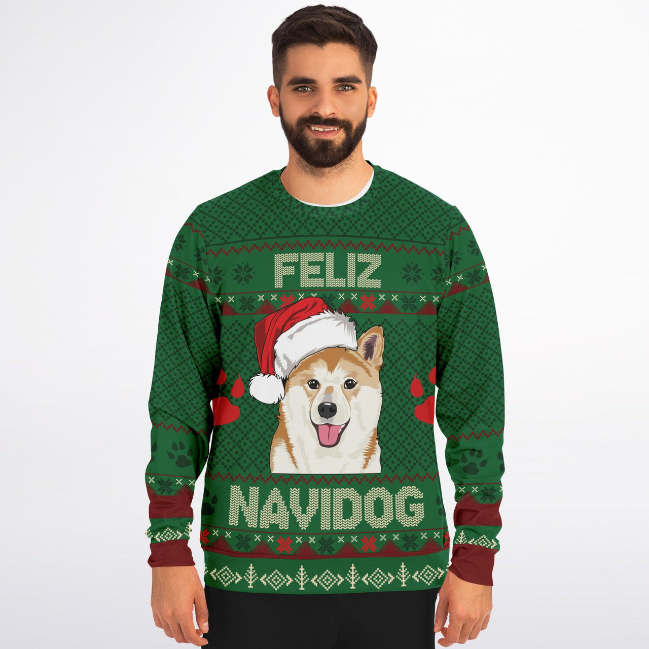 Feliz Navidog - Ugly Christmas Shiba Inu Athletic Sweatshirt - AOP