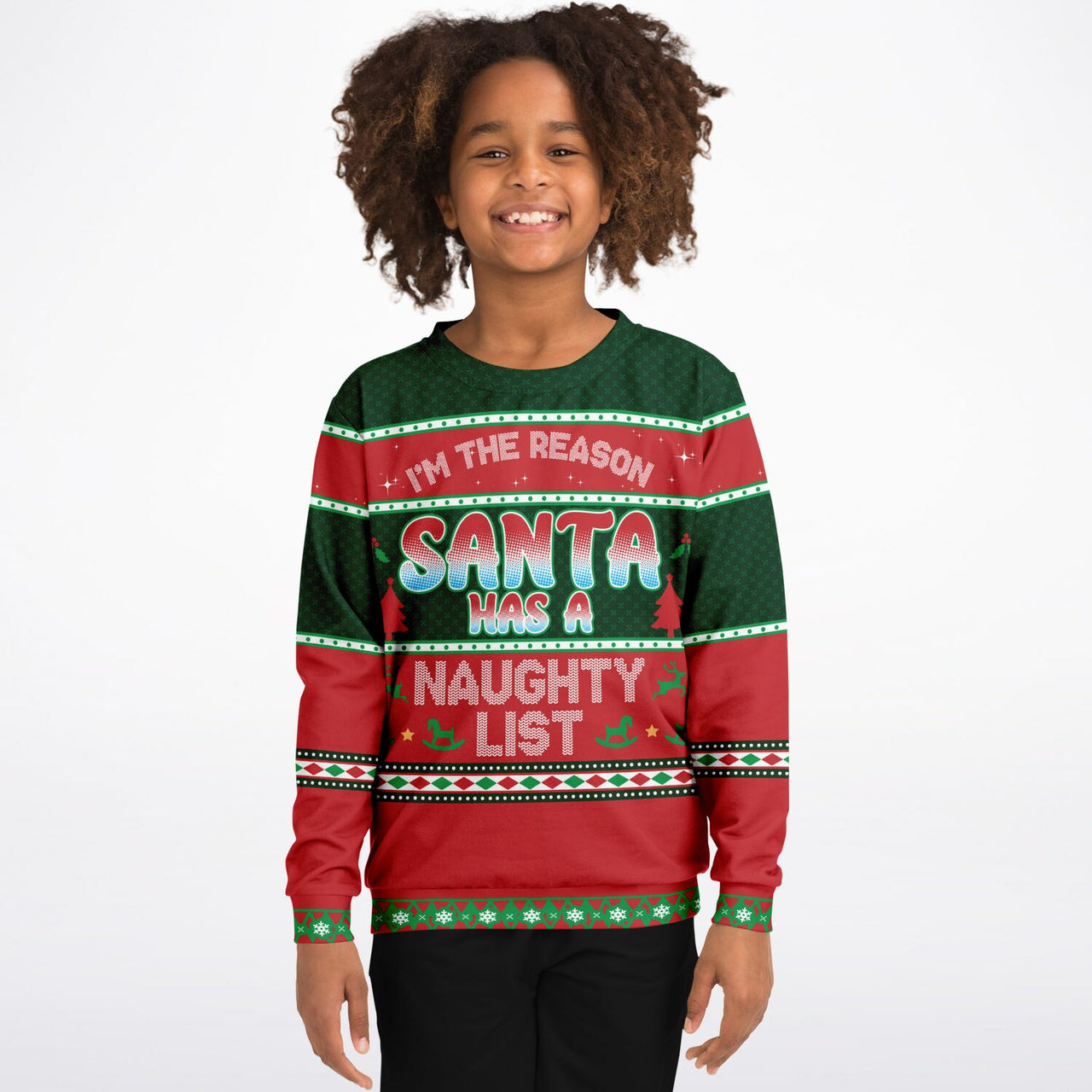 Naughty List Ugly Christmas Fashion Kids/Youth Sweatshirt – AOP