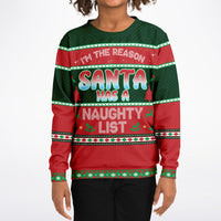 Thumbnail for Naughty List Ugly Christmas Fashion Kids/Youth Sweatshirt – AOP