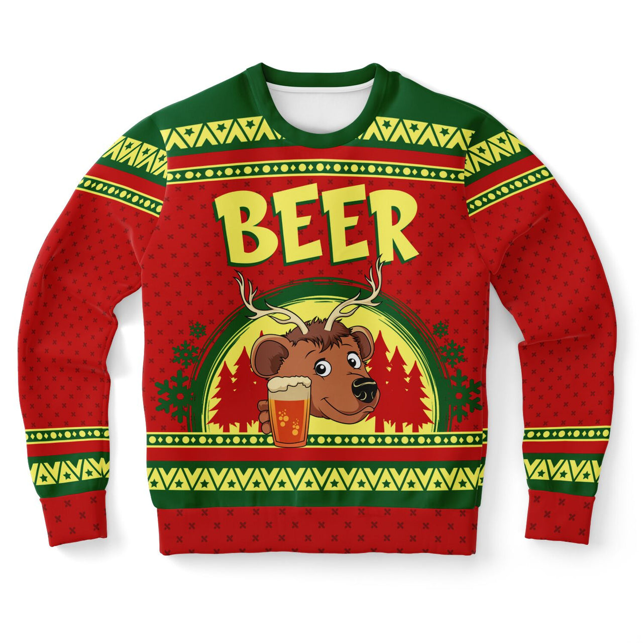 Beer Deer Ugly Christmas Fashion Sweatshirt with All-Over-Print.