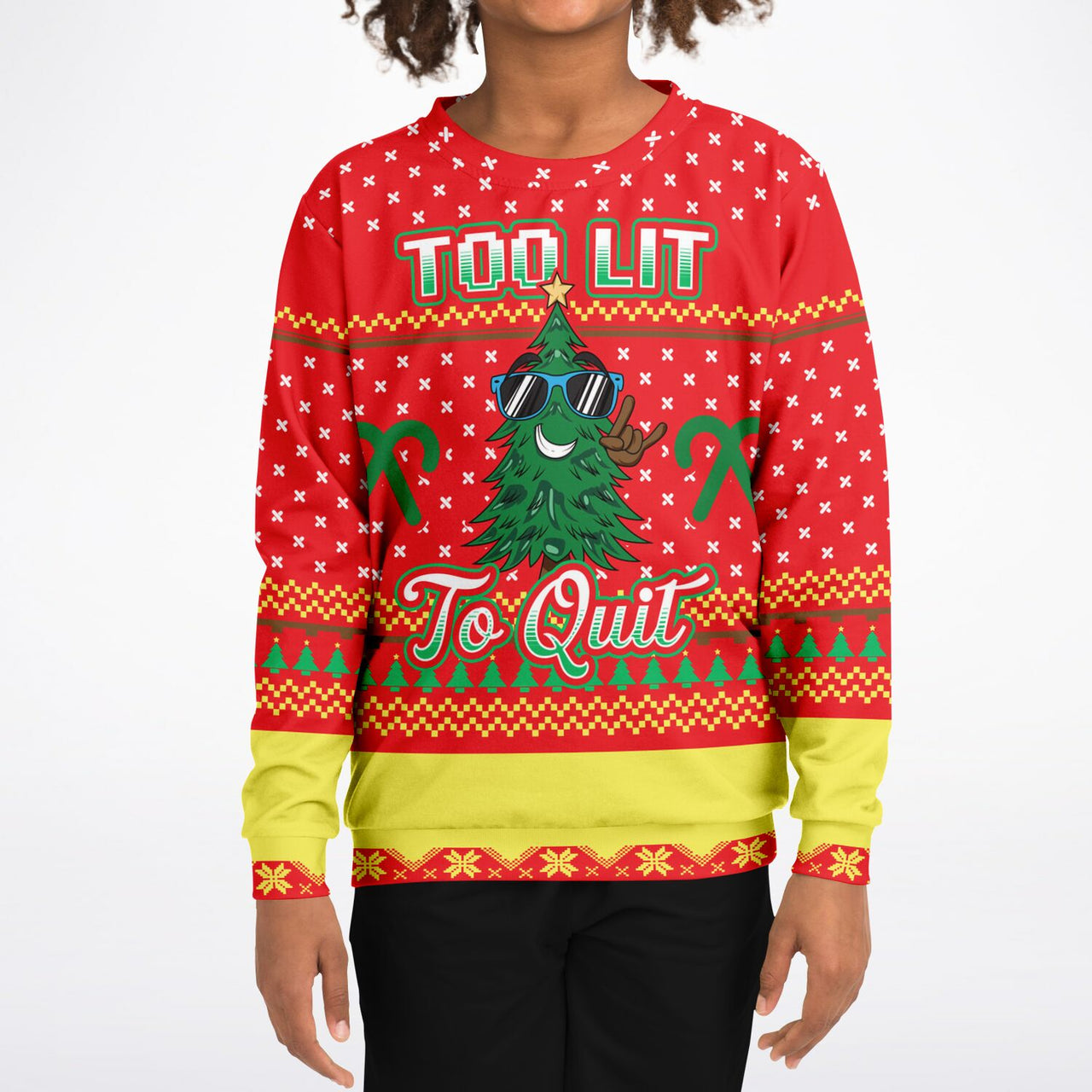 Too lit to quit-Ugly Christmas Fashion Youth Sweatshirt – AOP