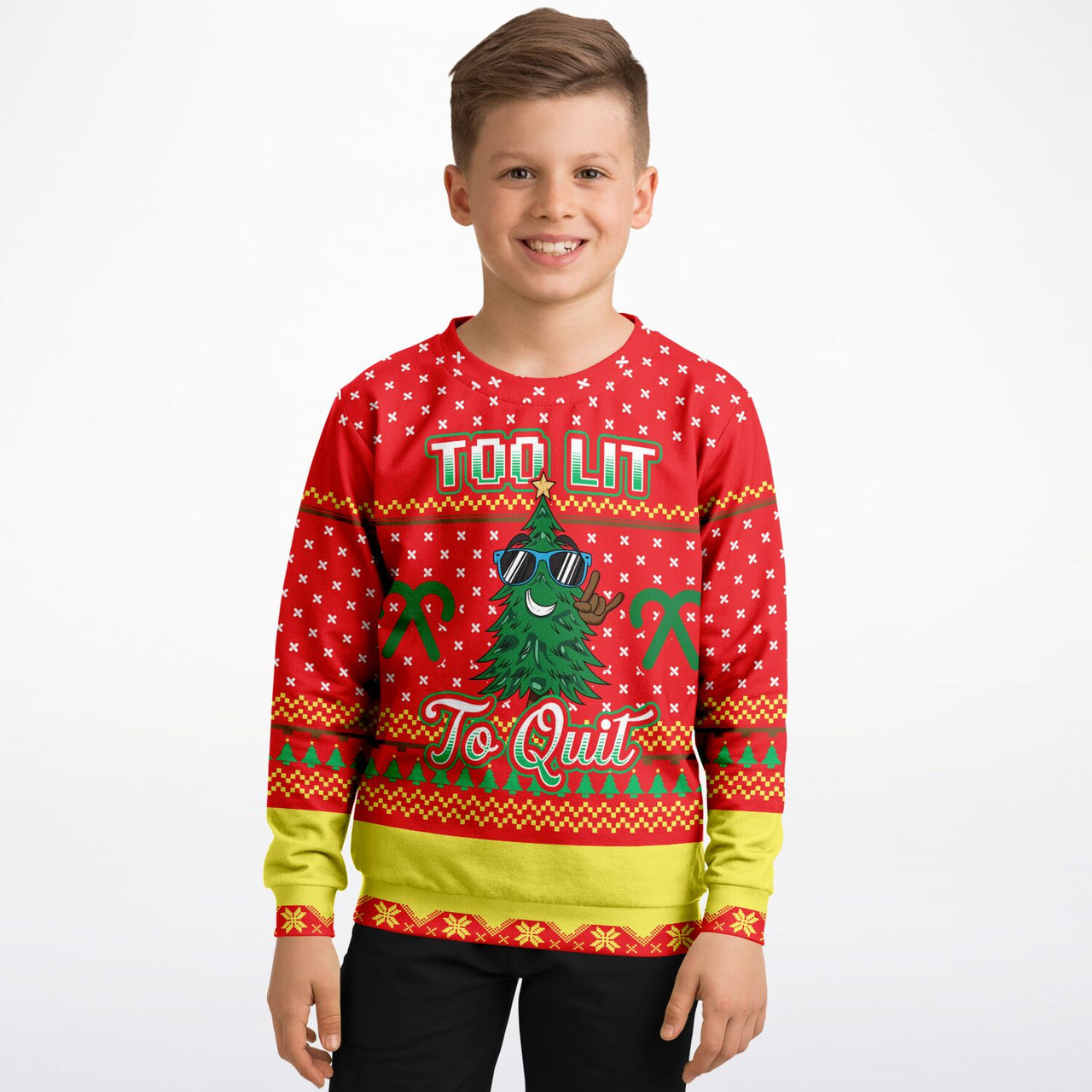 Too lit to quit-Ugly Christmas Fashion Youth Sweatshirt – AOP