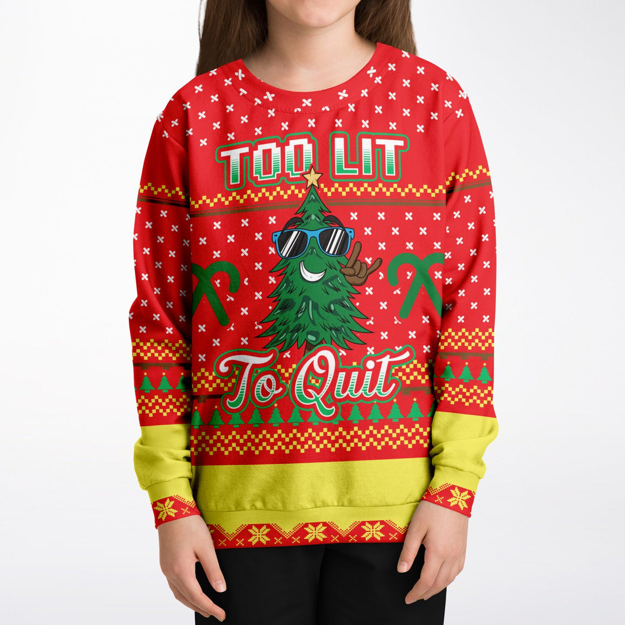 Too lit to quit-Ugly Christmas Fashion Youth Sweatshirt – AOP