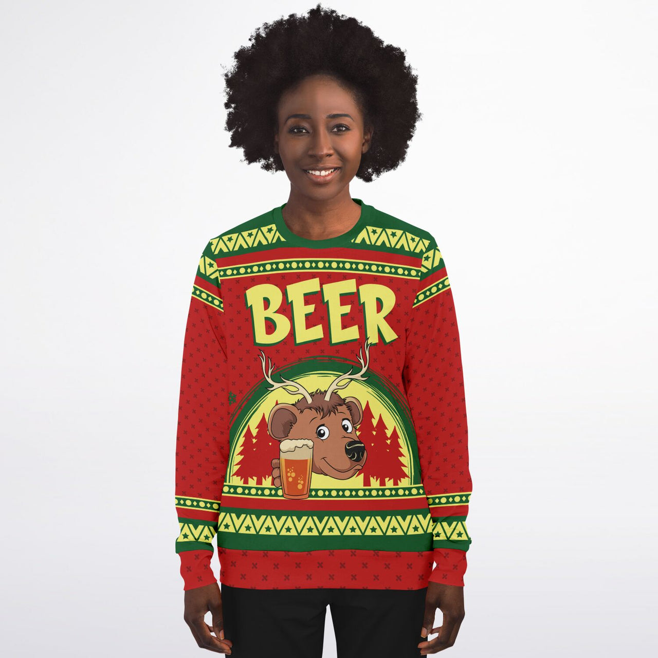 Beer Deer Ugly Christmas Fashion Sweatshirt - AOP