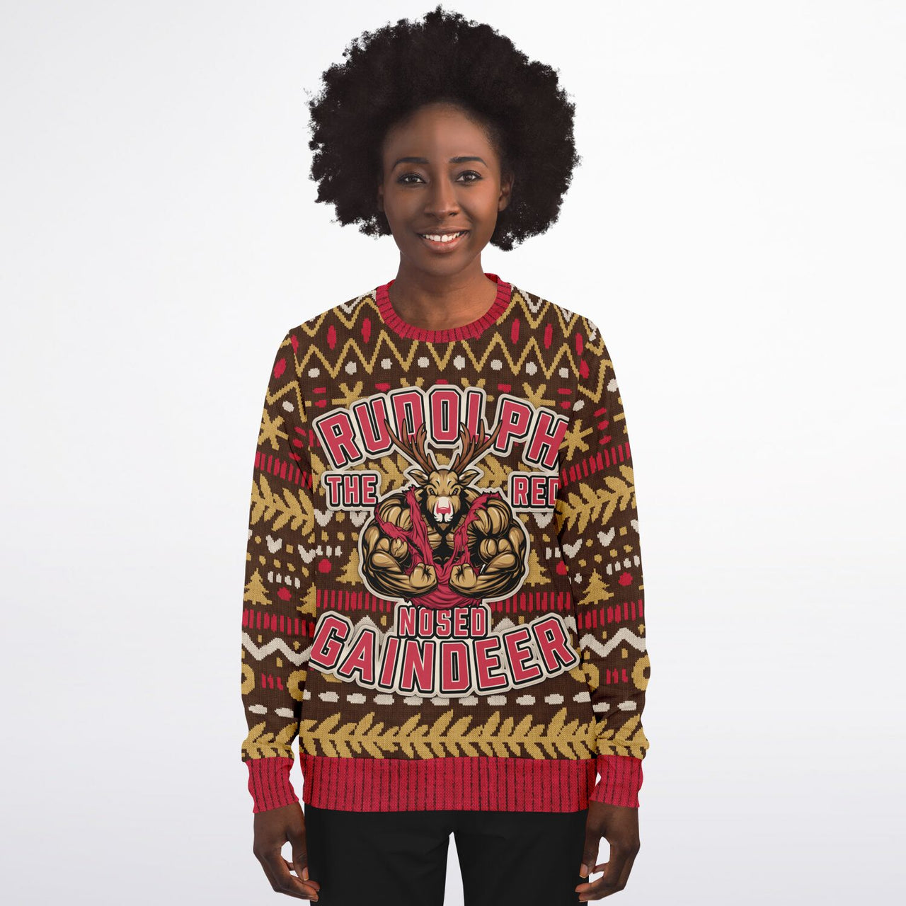 Rudolph the Red Nosed Ugly Christmas Fashion Sweatshirt - Adult AOP