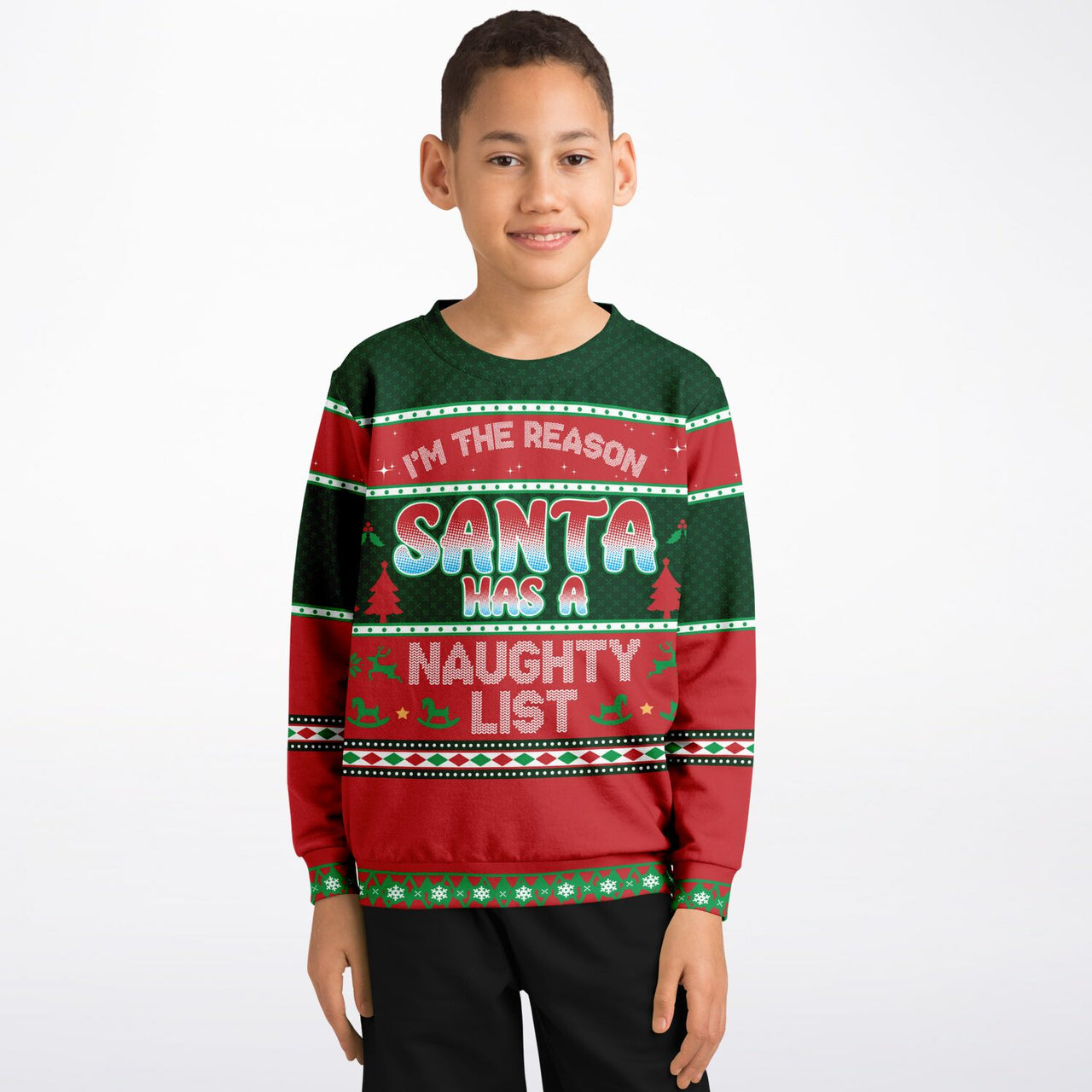 Naughty List Ugly Christmas Fashion Kids/Youth Sweatshirt – AOP