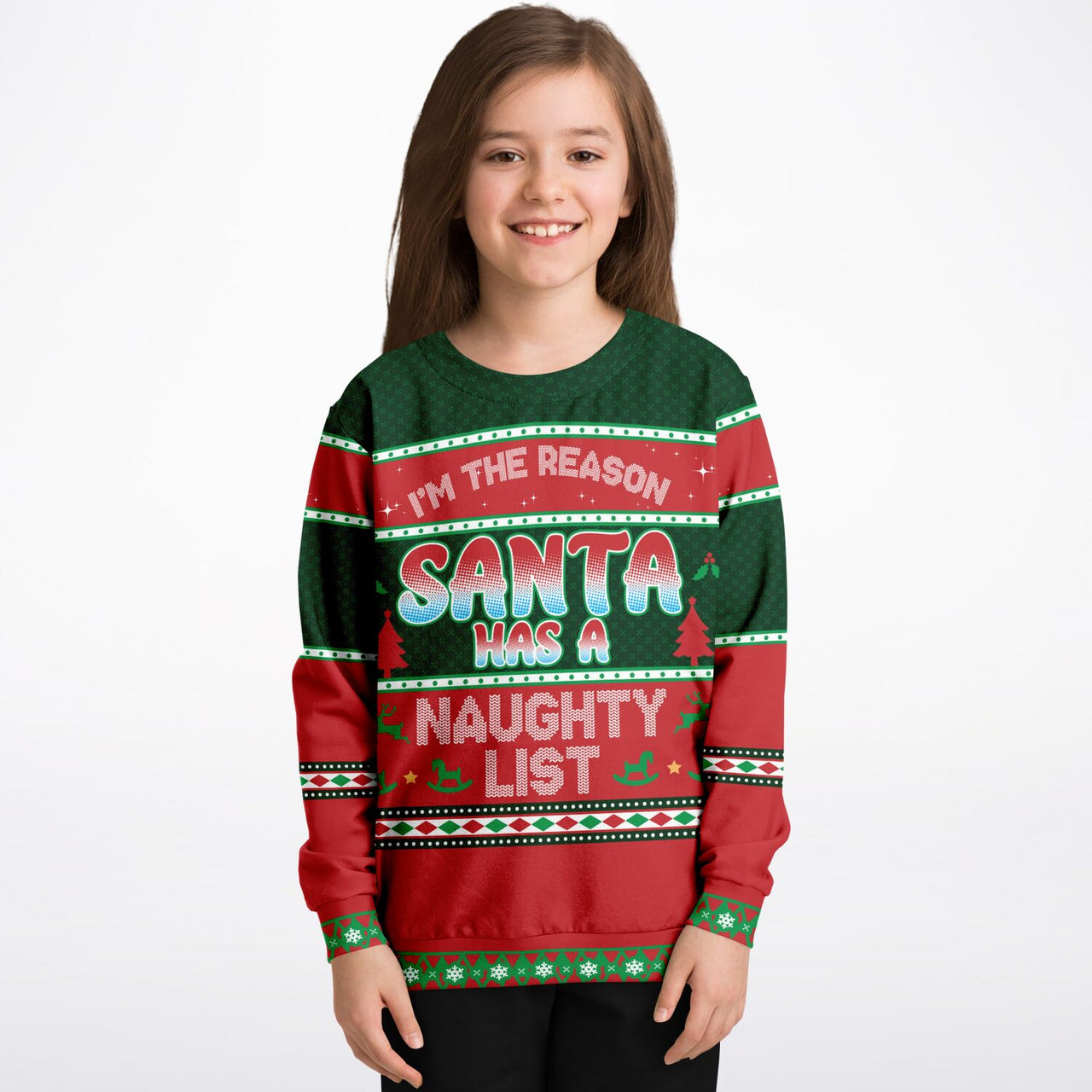 Naughty List Ugly Christmas Fashion Kids/Youth Sweatshirt – AOP