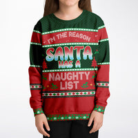 Thumbnail for Naughty List Ugly Christmas Fashion Kids/Youth Sweatshirt – AOP