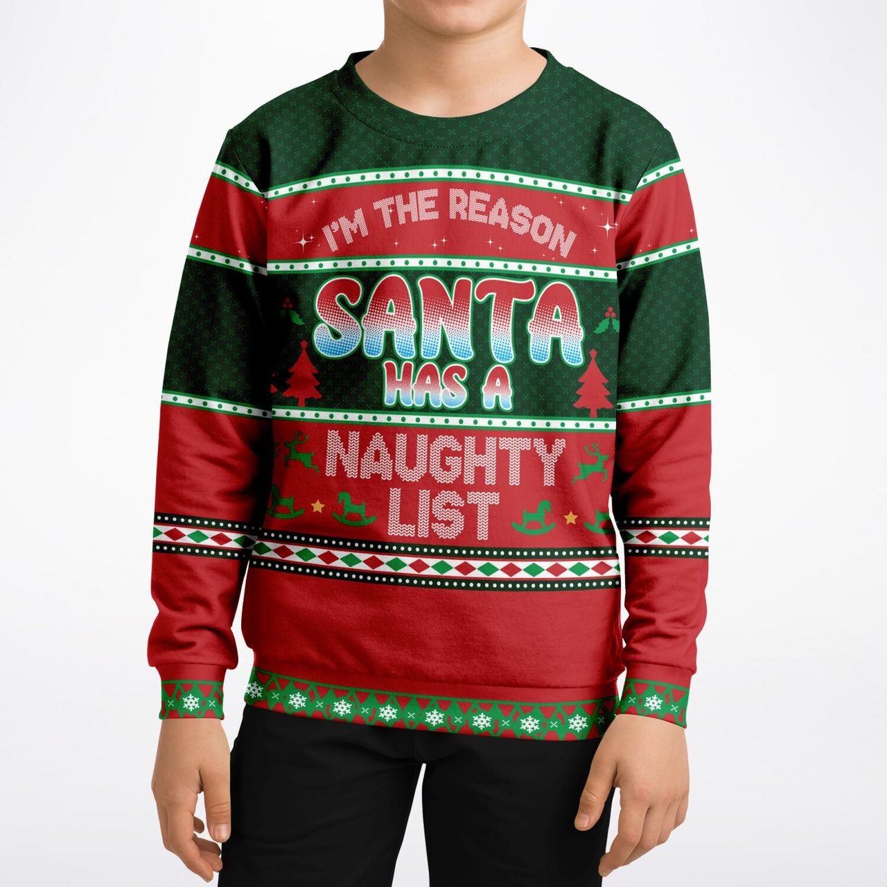 Naughty List Ugly Christmas Fashion Kids/Youth Sweatshirt – AOP