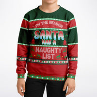 Thumbnail for Naughty List Ugly Christmas Fashion Kids/Youth Sweatshirt – AOP