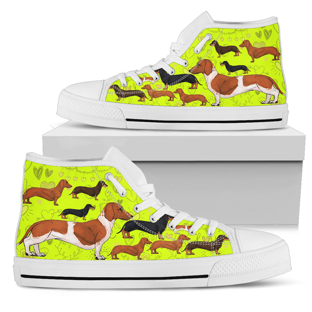 Yellow high top with dachsund and white soles cute - JaZazzy 