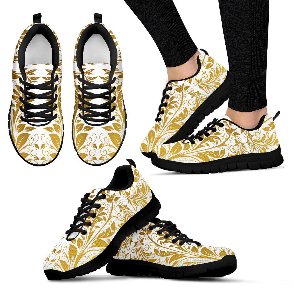 Womens White and Gold Leaf V2 Sneakers. - JaZazzy 