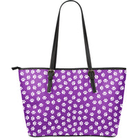 Thumbnail for Paw Print Purple Large Leather Tote Bag