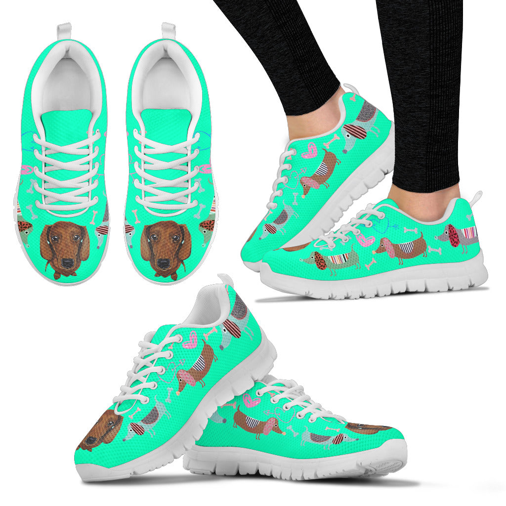 Light green sneakers with duchshund with cute eyes - JaZazzy 