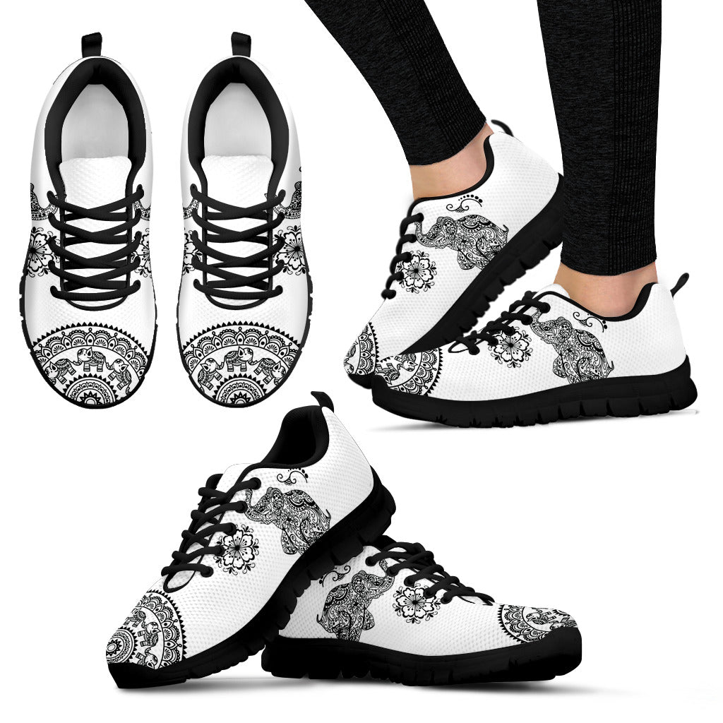 Black & White Elephant Handcrafted Sneakers. - JaZazzy 