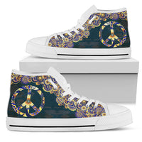 Thumbnail for Womens Gold and Blue Peace Mandala High Top. - JaZazzy 