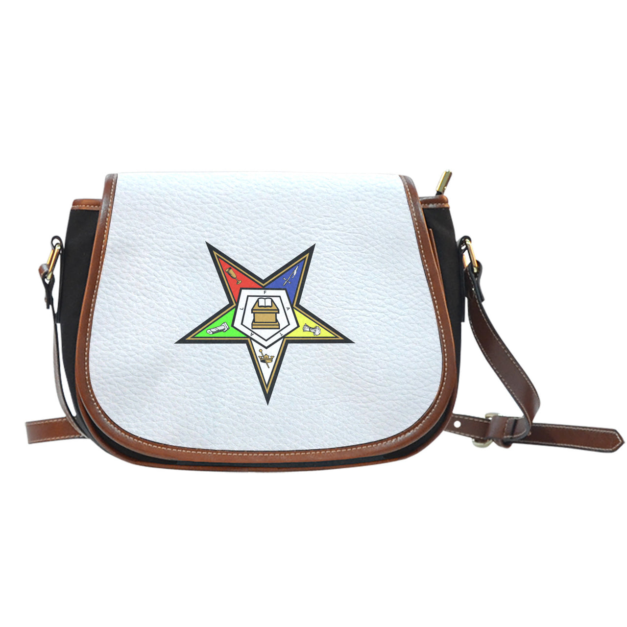OES Saddle Bag_Assorted Logo Leather Print - JaZazzy 