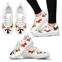 Thumbnail for Cute white sneakers with dachsunds christmas theme - JaZazzy 