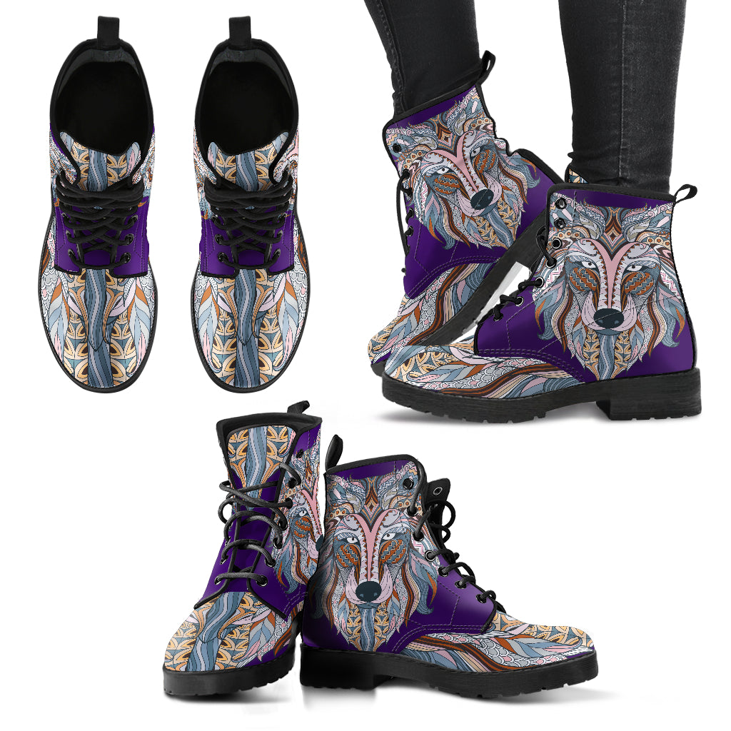 HandCrafted Colorful Zendoodle Wolf Head Boots - JaZazzy 