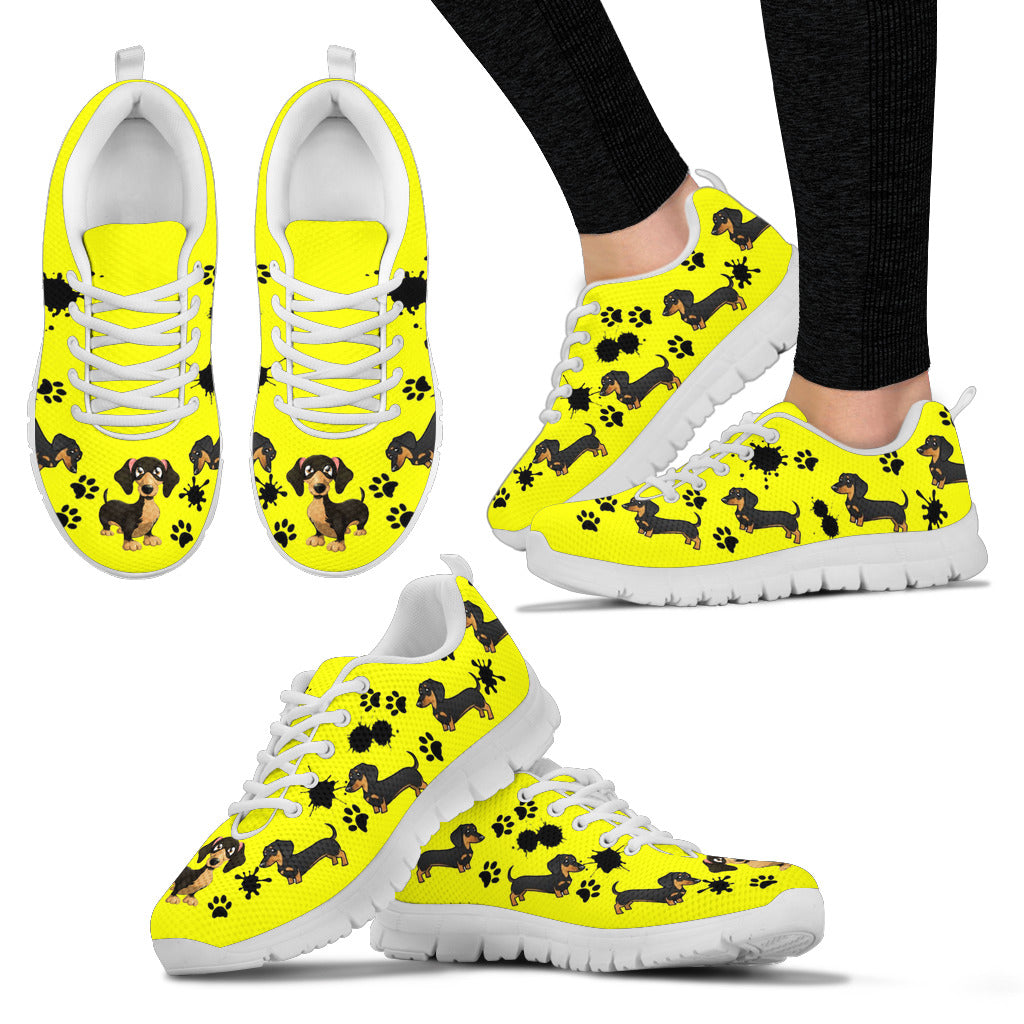 Yellow sneaker with black dachsund and spots - JaZazzy 