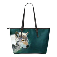 Thumbnail for Wolf Face Small Leather Tote Bag