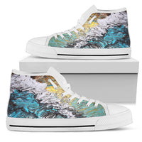 Thumbnail for Women's High Top Shoe White - Abstract Sand and Surf Design - JaZazzy 