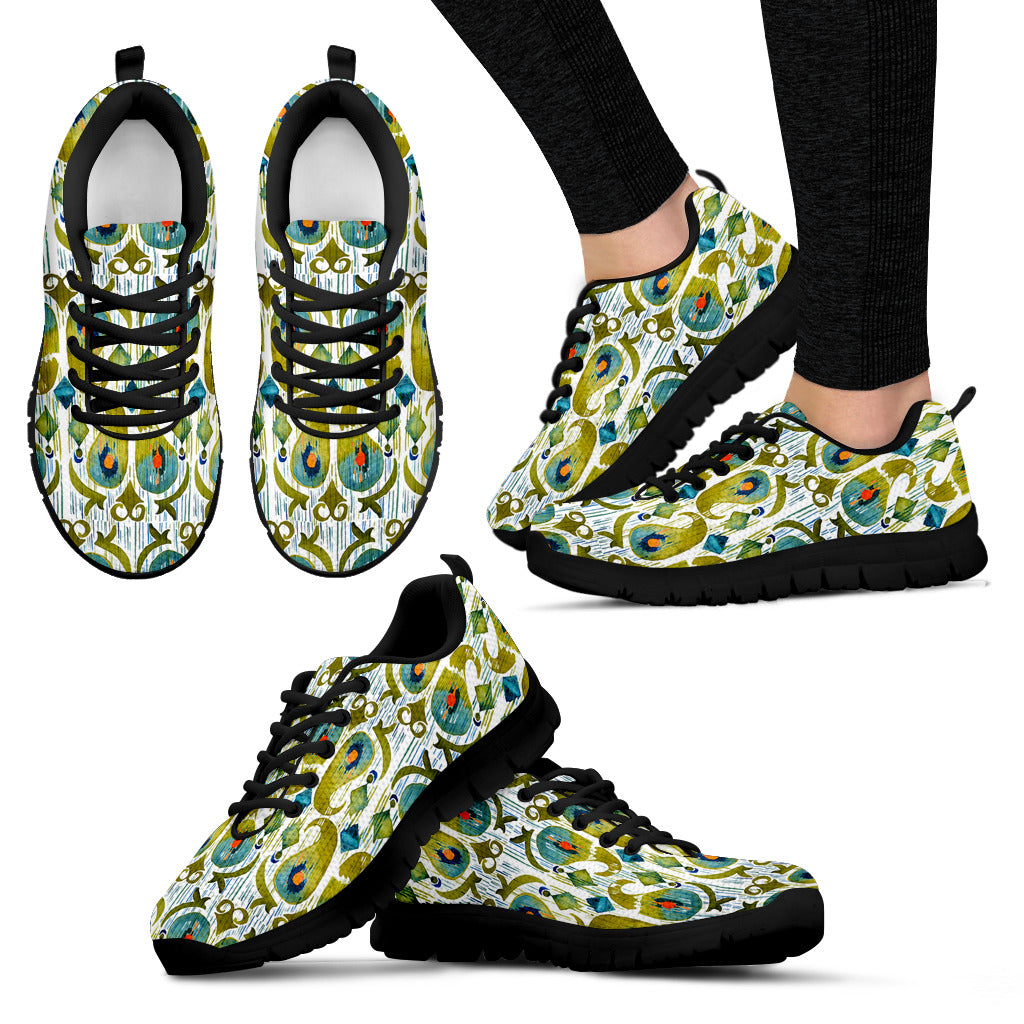 Boho Watercolor Peacock Feather Sneakers - JaZazzy 