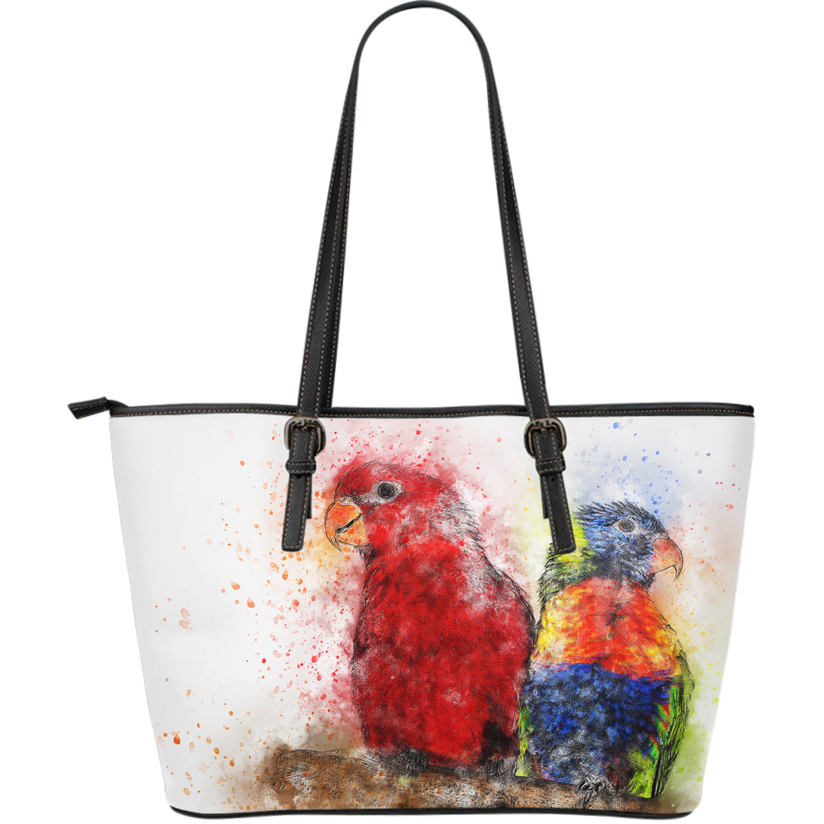 Leather Tote Bag - Large Parrots - JaZazzy 