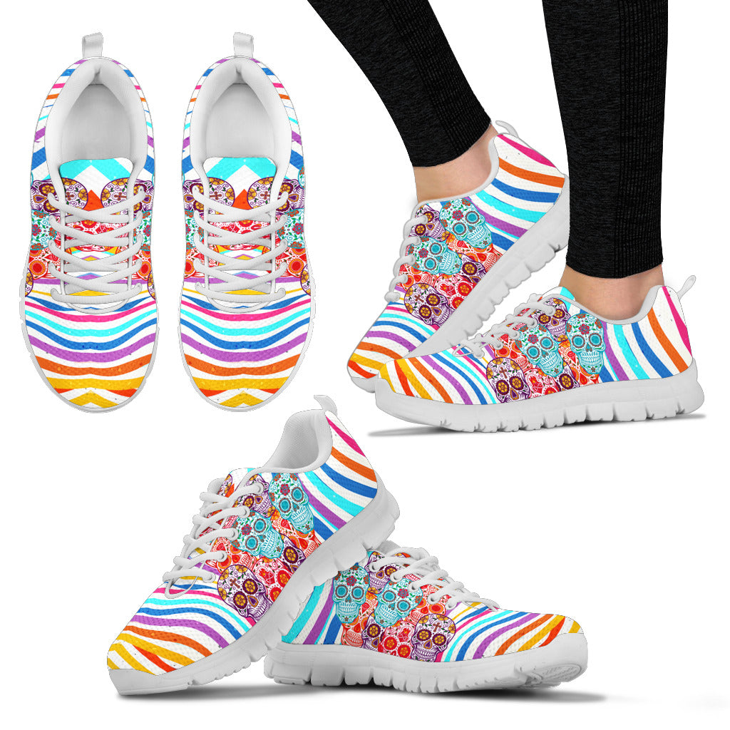 Stripes & Sugar Skull Handcrafted Sneakers. - JaZazzy 