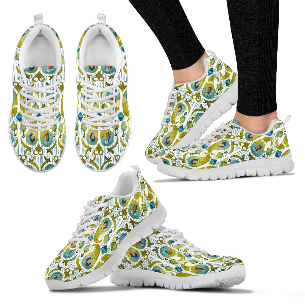 Boho Watercolor Peacock Feather Sneakers. - JaZazzy 