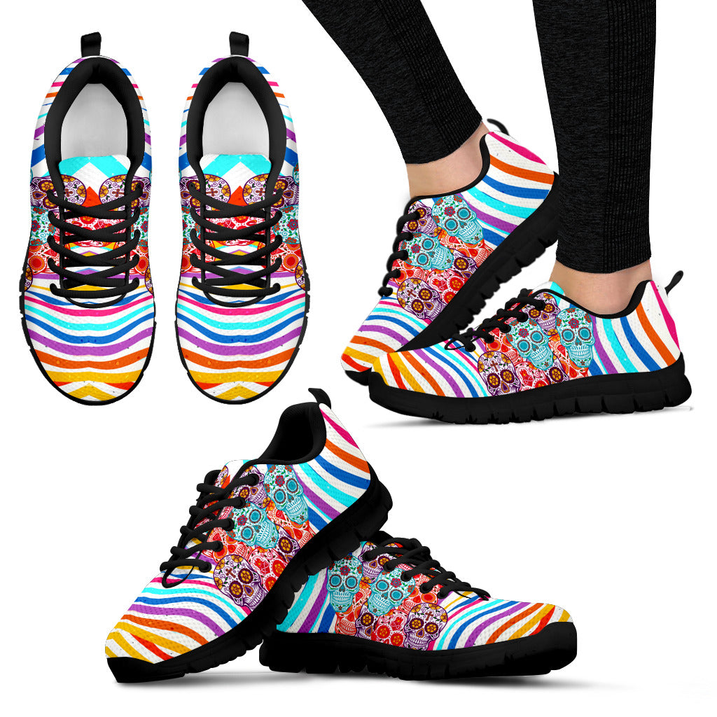 Stripes &  Sugar Skull Handcrafted Sneakers. - JaZazzy 