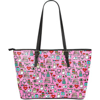 Thumbnail for I love Nursing Pink Leather Tote Bag - JaZazzy 