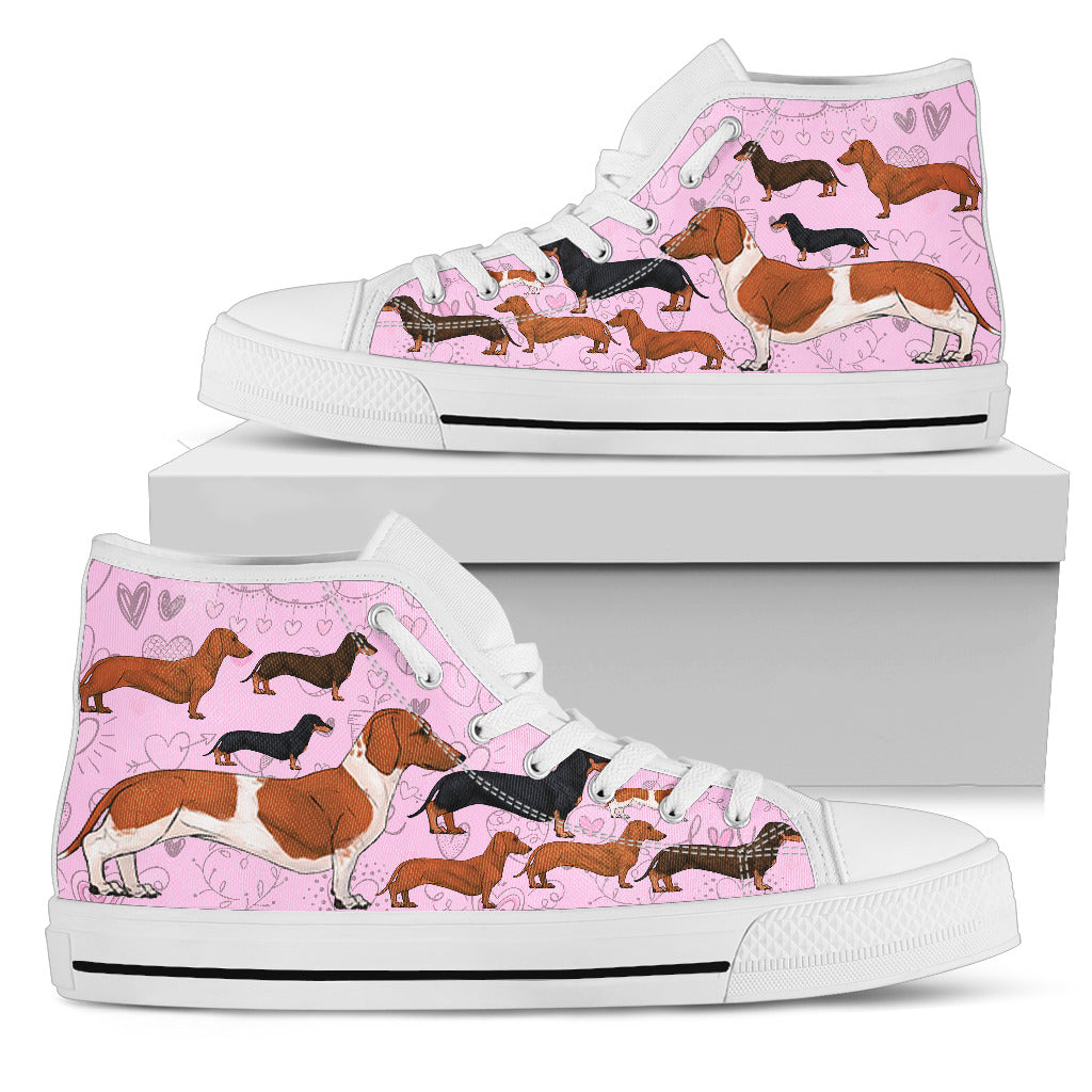 Pink background, white soles, brown duchshunds - JaZazzy 