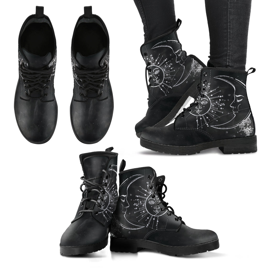 Charcoal Sun Moon Handcrafted Boots - JaZazzy 