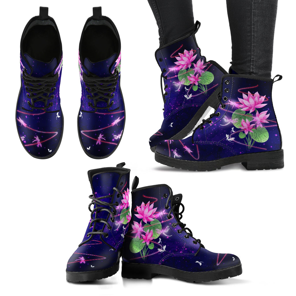 Dragonfly With Lotus Flower Handcrafted Boots V9 - JaZazzy 