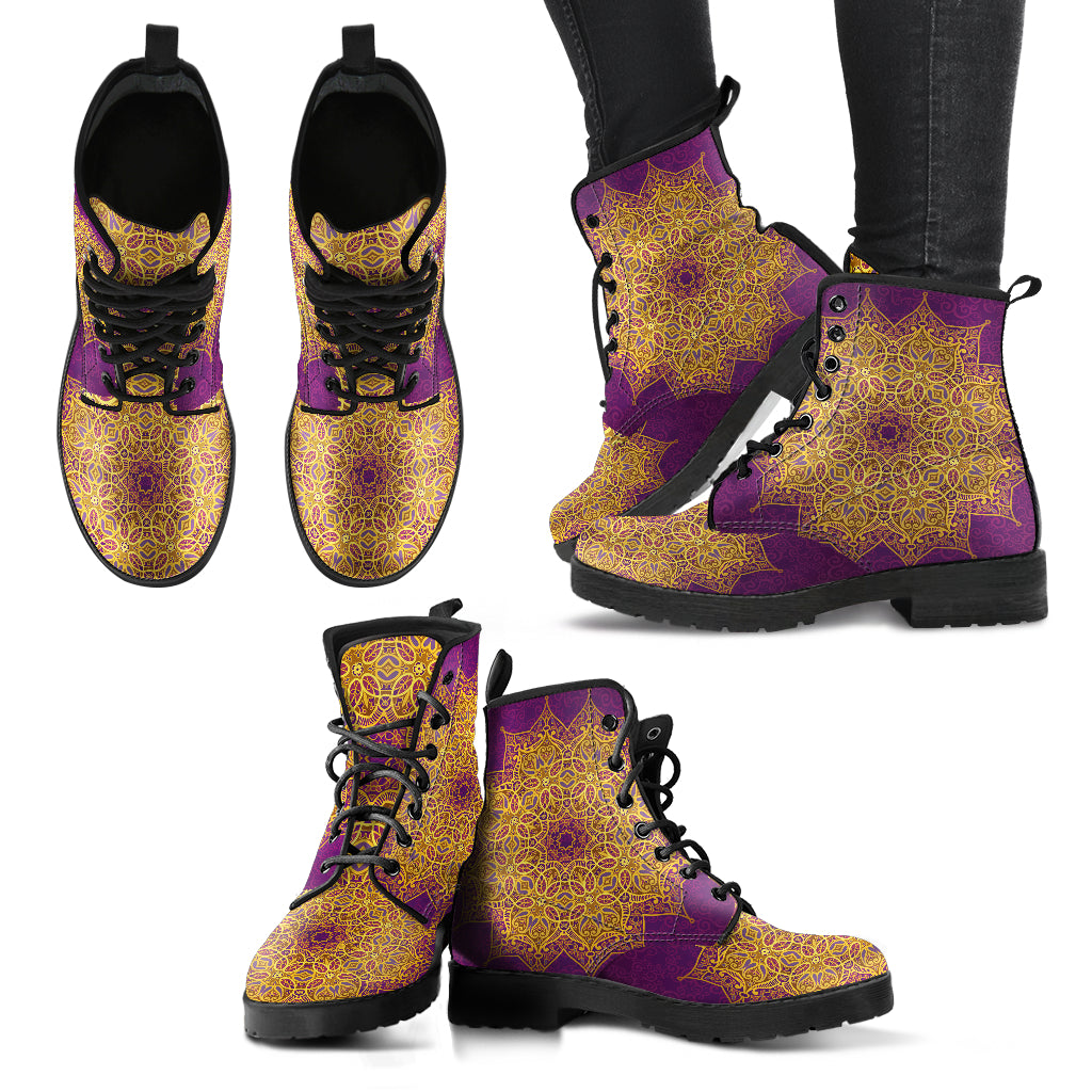 HandCrafted Gold and Purple Mandala Boots. - JaZazzy 