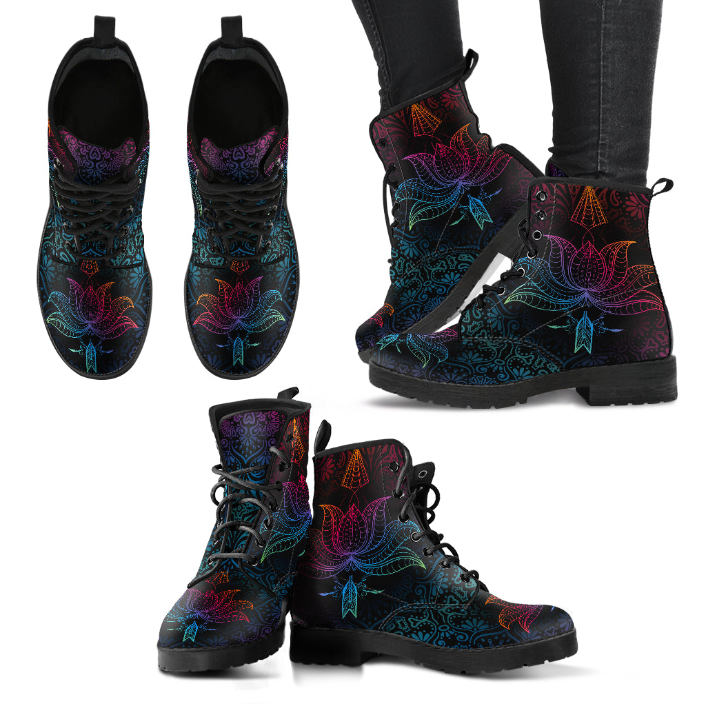 Neon Lotus Handcrafted Boots - JaZazzy 