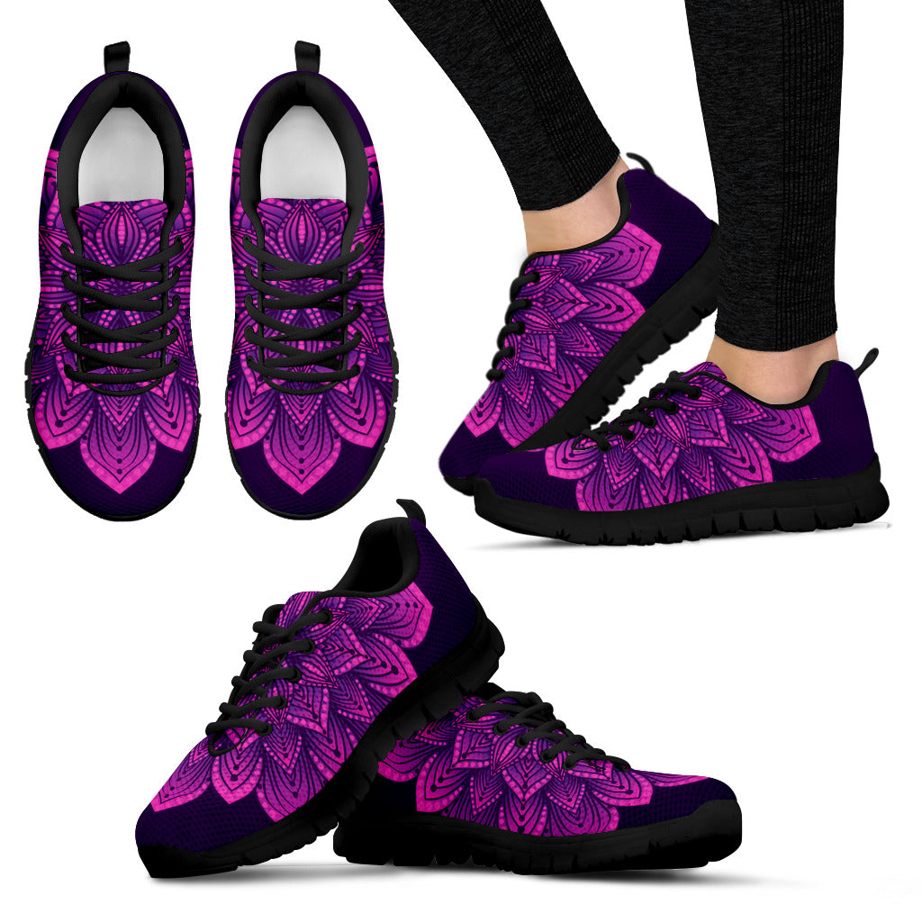 Purple Lotus Flower Mandala Sneakers. - JaZazzy 